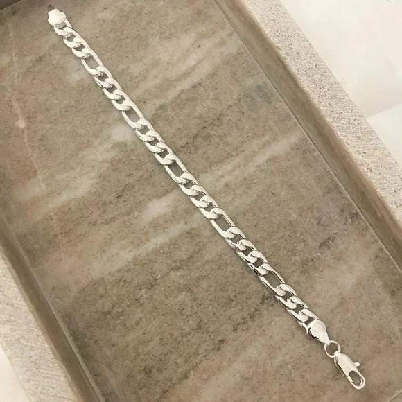 925 Sterling Silver Flat Chain Link Bracelet Modern Bracelet - Picture 3 of 4